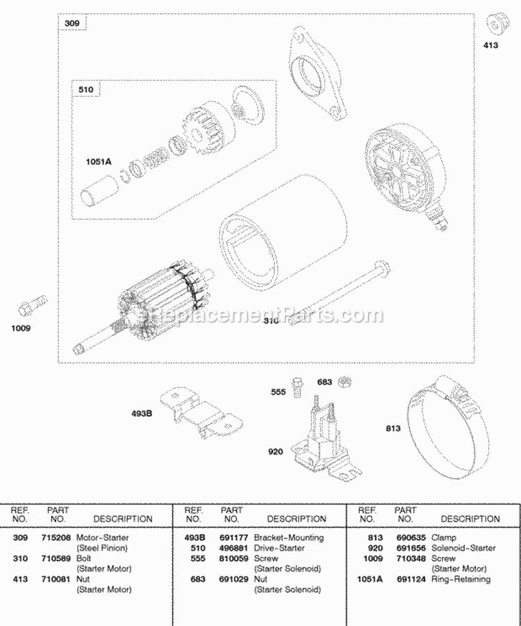 Electric Starter Diagram and Parts List for 245432-0083-01  Briggs and Stratton Engine